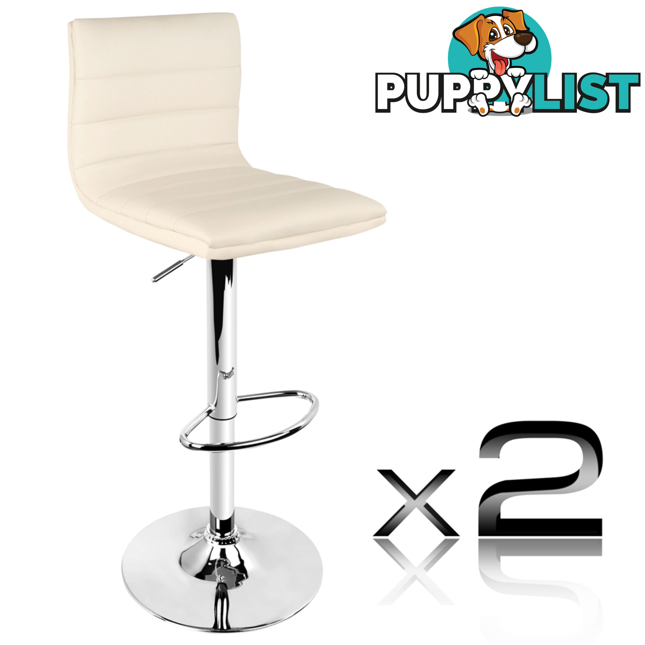 2 x PU Leather Backrest Kitchen Bar Stool Cafe Swivel Breakfast Chair Beige