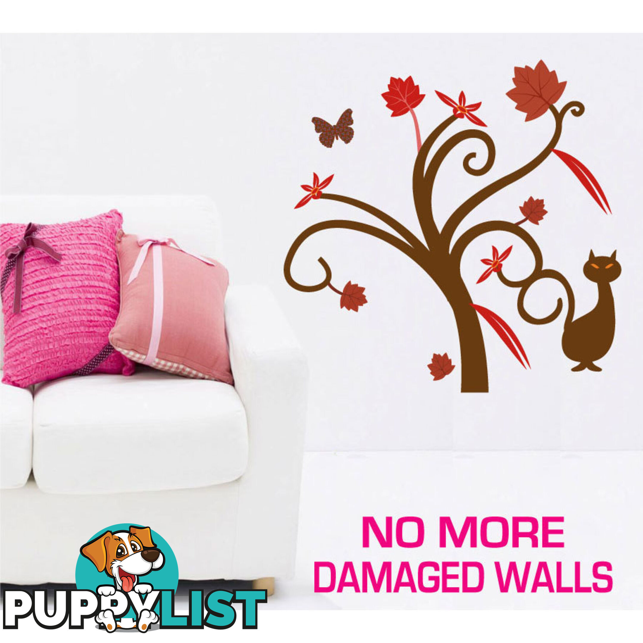 Extra Large Size Gorgeous Tree and Cat Wall Stickers - Totally Movable