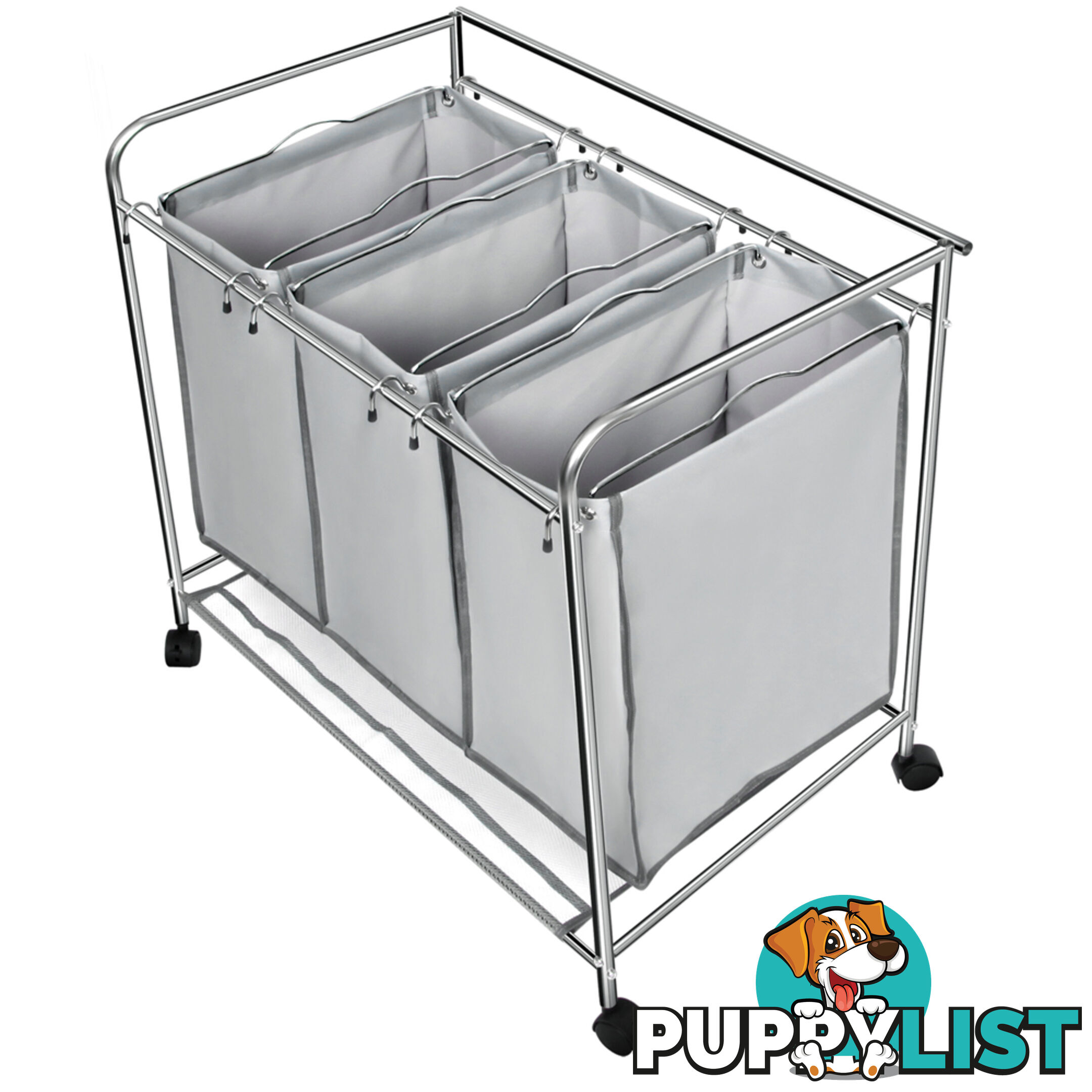 3 Compartment Laundry Trolley Hamper Cart Washing Basket Bag With Iron Board