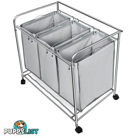 3 Compartment Laundry Trolley Hamper Cart Washing Basket Bag With Iron Board