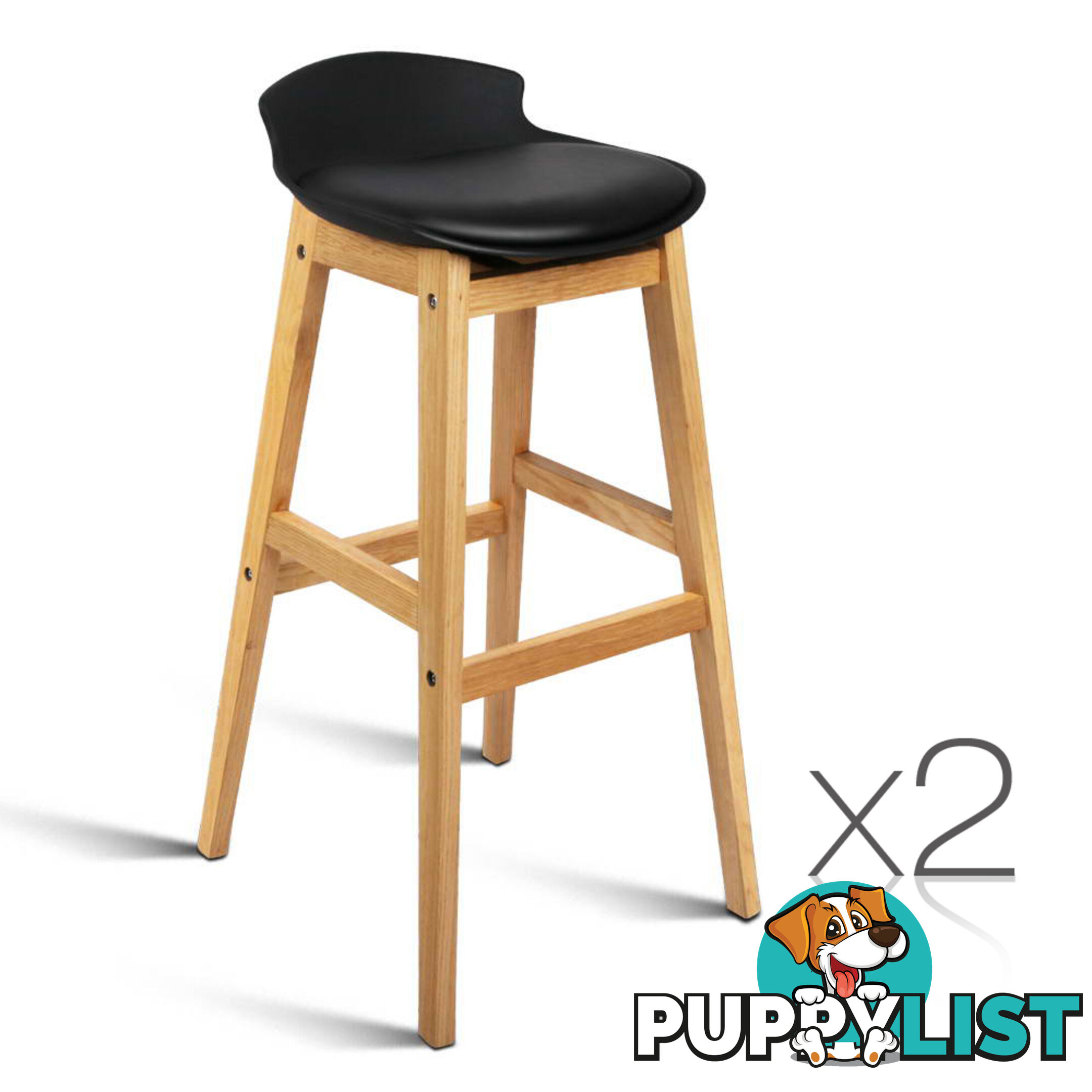 2 x High Seat Back Barstools Counter Chair Black