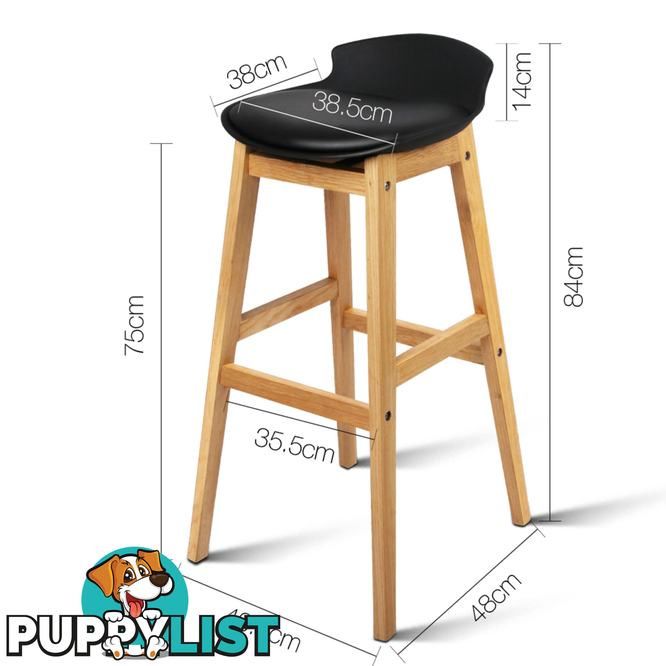 2 x High Seat Back Barstools Counter Chair Black