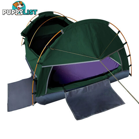 Double Swag Camping Canvas Tent Aluminium Pole Carry Bag Air Pillow Green