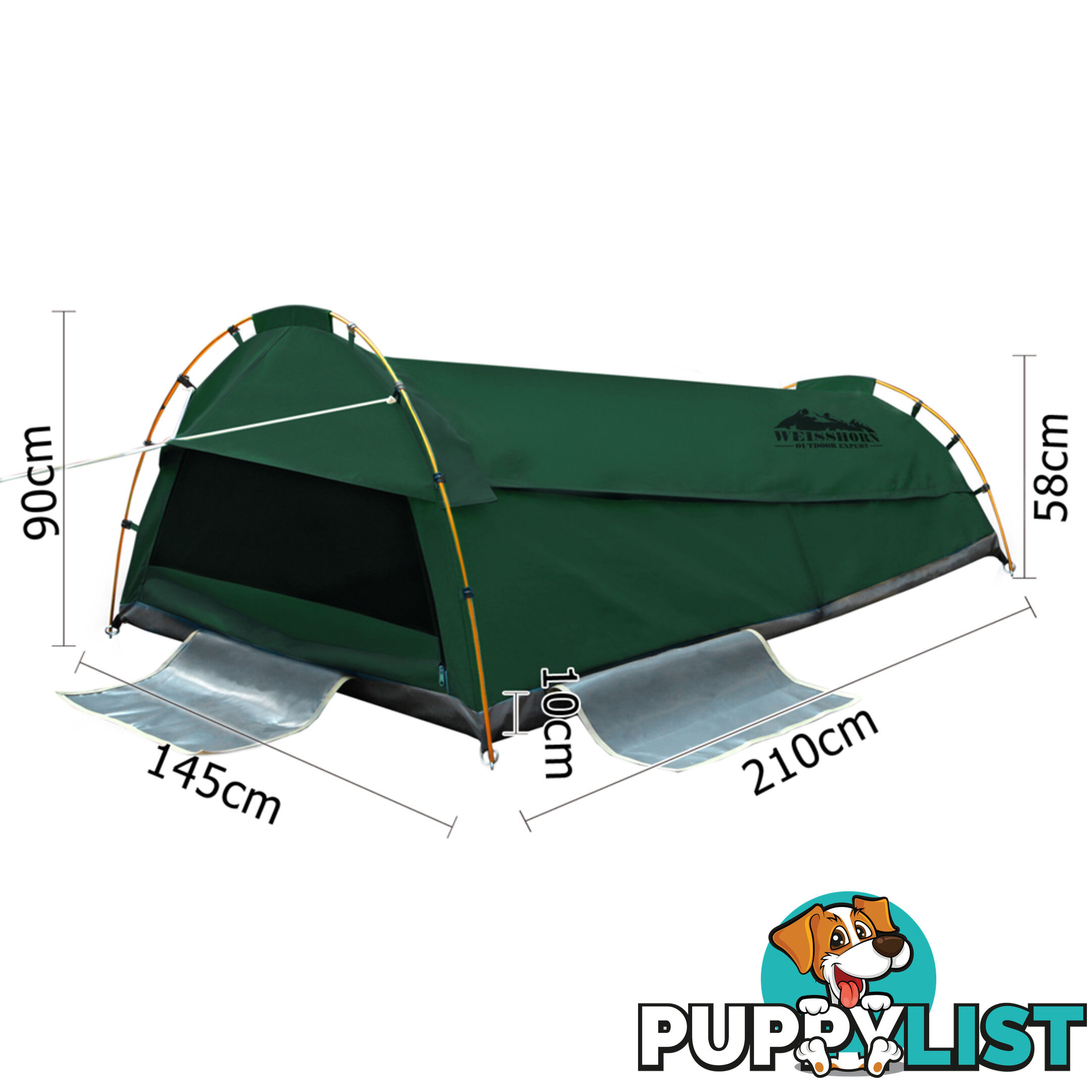 Double Swag Camping Canvas Tent Aluminium Pole Carry Bag Air Pillow Green