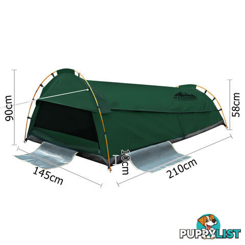 Double Swag Camping Canvas Tent Aluminium Pole Carry Bag Air Pillow Green