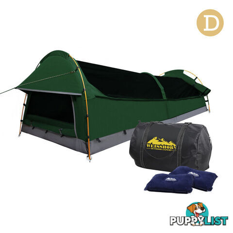 Double Swag Camping Canvas Tent Aluminium Pole Carry Bag Air Pillow Green