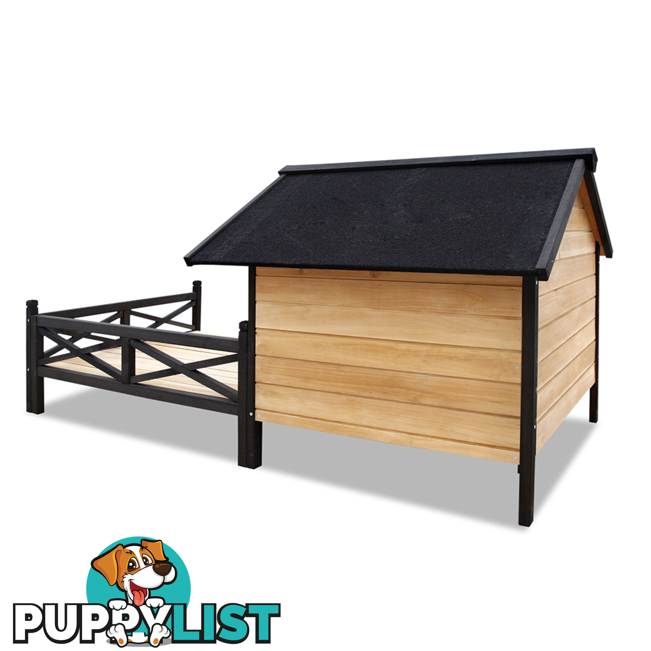 Dog Kennel with Patio - Black