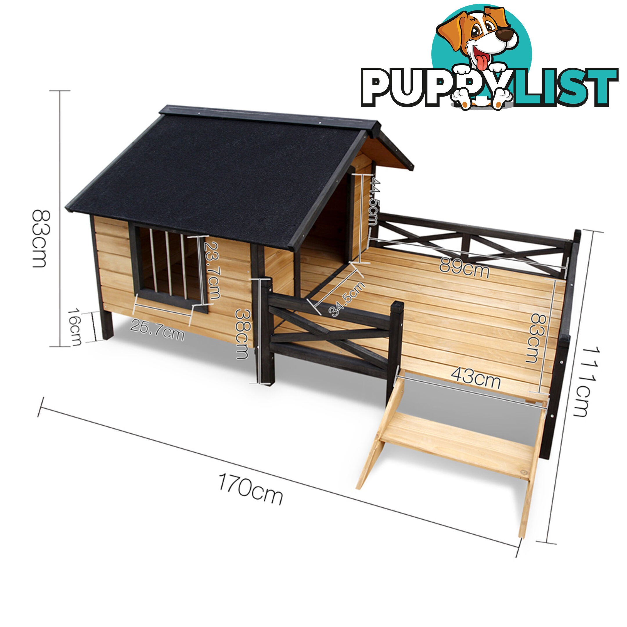 Dog Kennel with Patio - Black