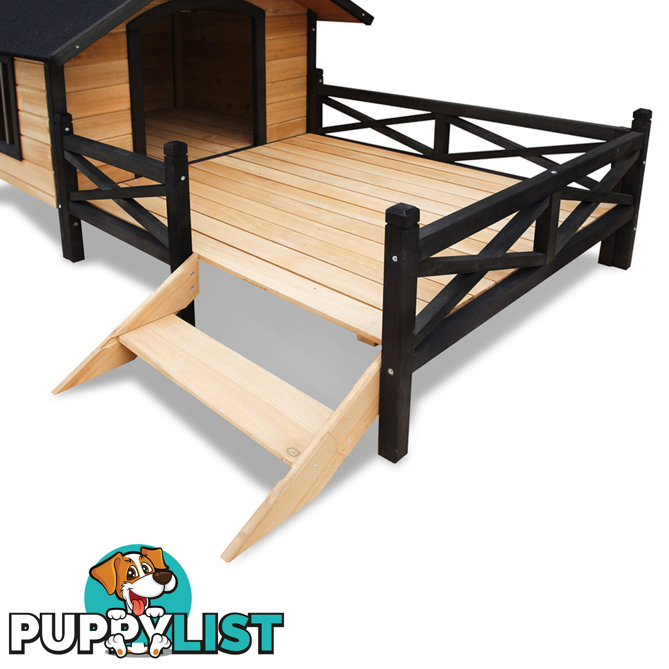 Dog Kennel with Patio - Black