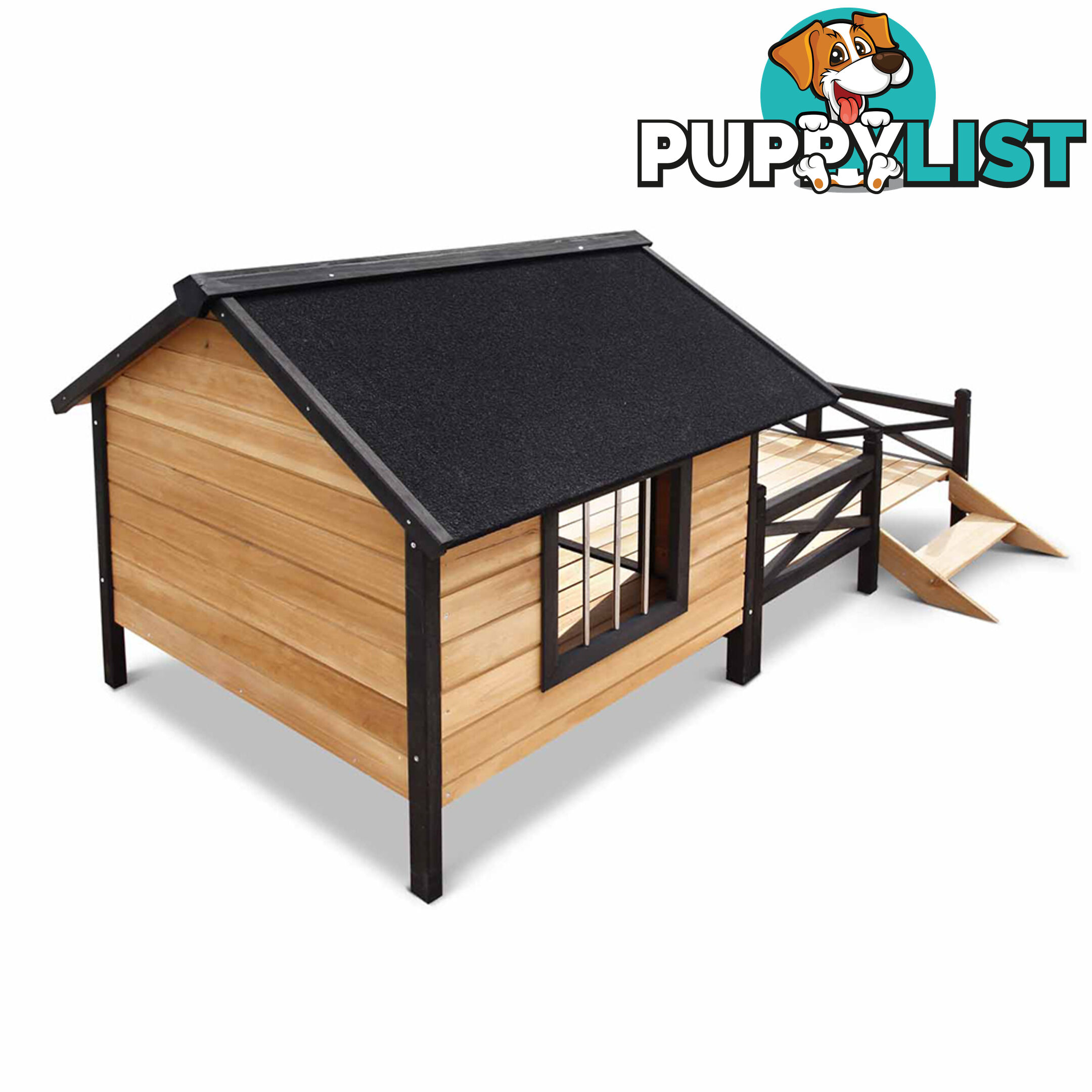 Dog Kennel with Patio - Black