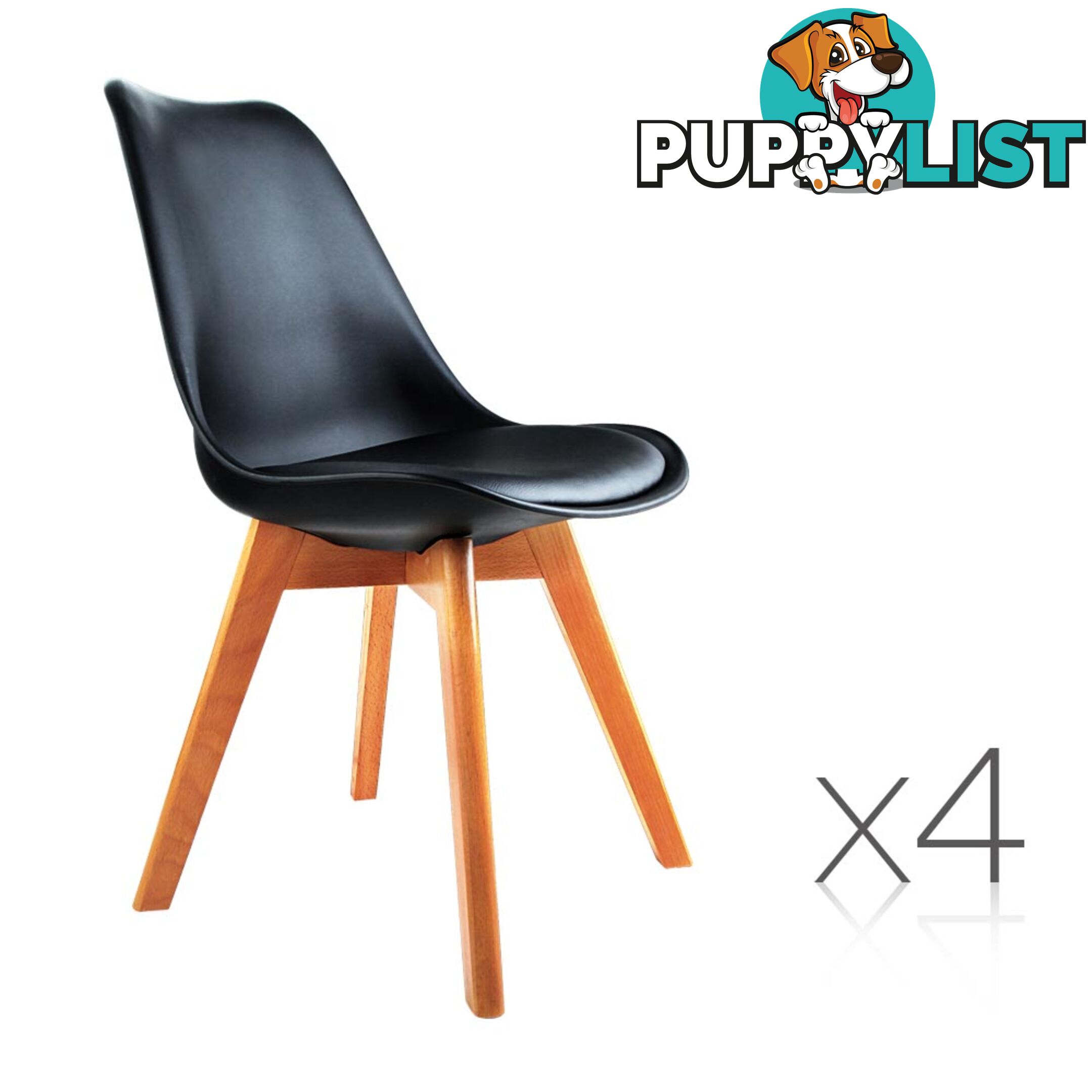 Set of 4 Dining Chair PU Black