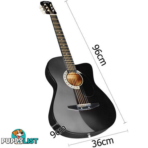 Acoustic Cutaway Guitar Black w/ Steel String Stand Strap