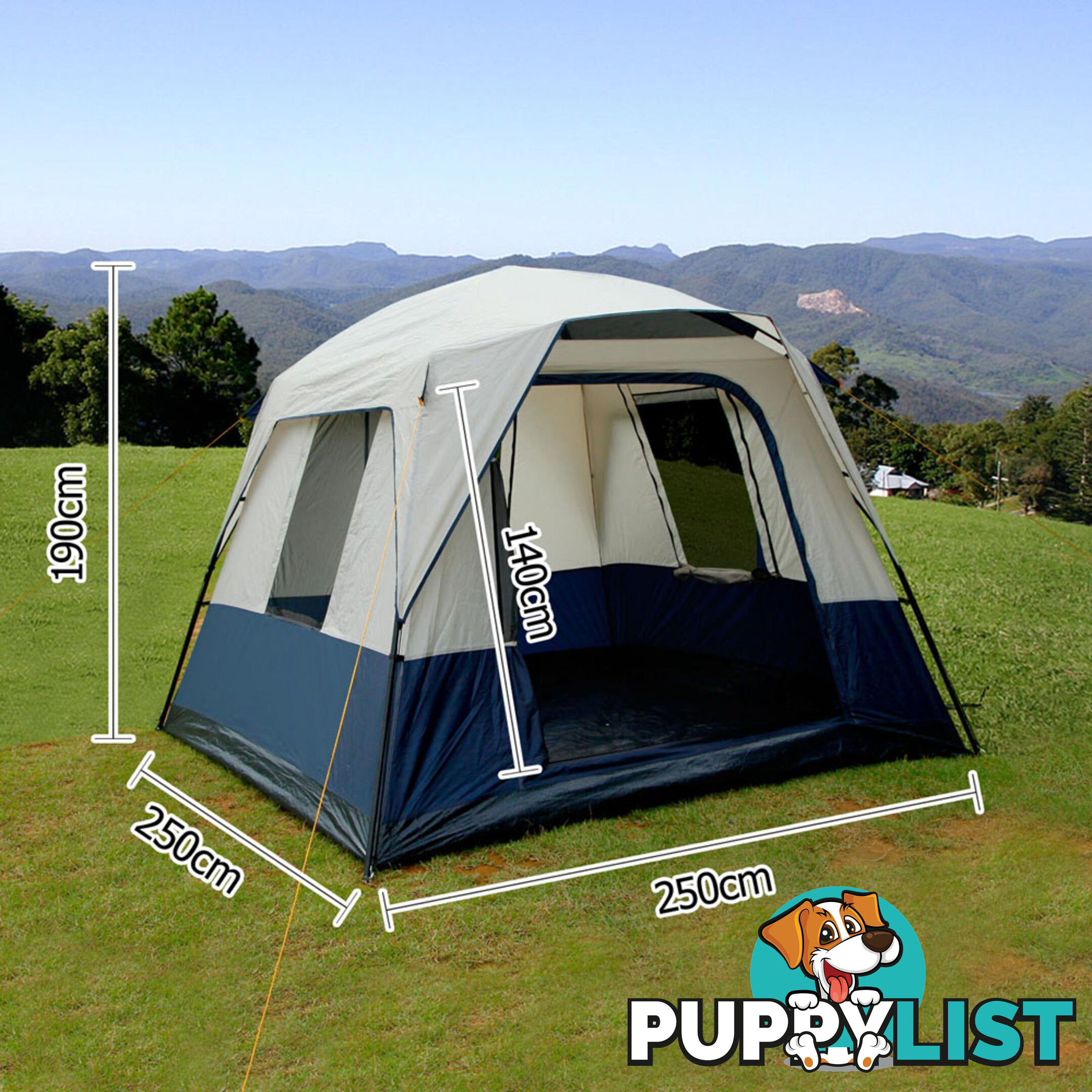 4 Person Family Camping Tent Navy Grey