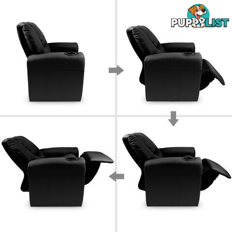 Premium Children PU Leather Sofa Kids Recliner Lounge Padded Arm Chair Black