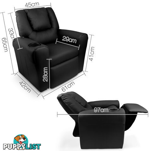 Premium Children PU Leather Sofa Kids Recliner Lounge Padded Arm Chair Black