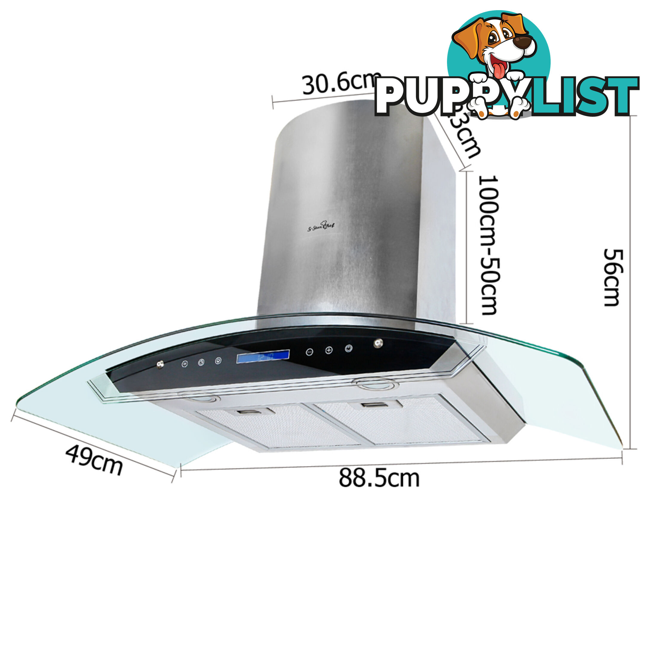 5 Star Chef 3 Fan Speed Rangehood 90cm