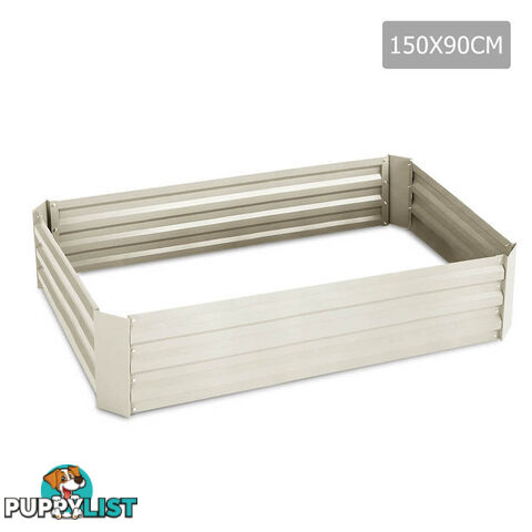 Raised Garden Bed Galvanised Steel 150x90x30cm Elevated Instant Planter Cream