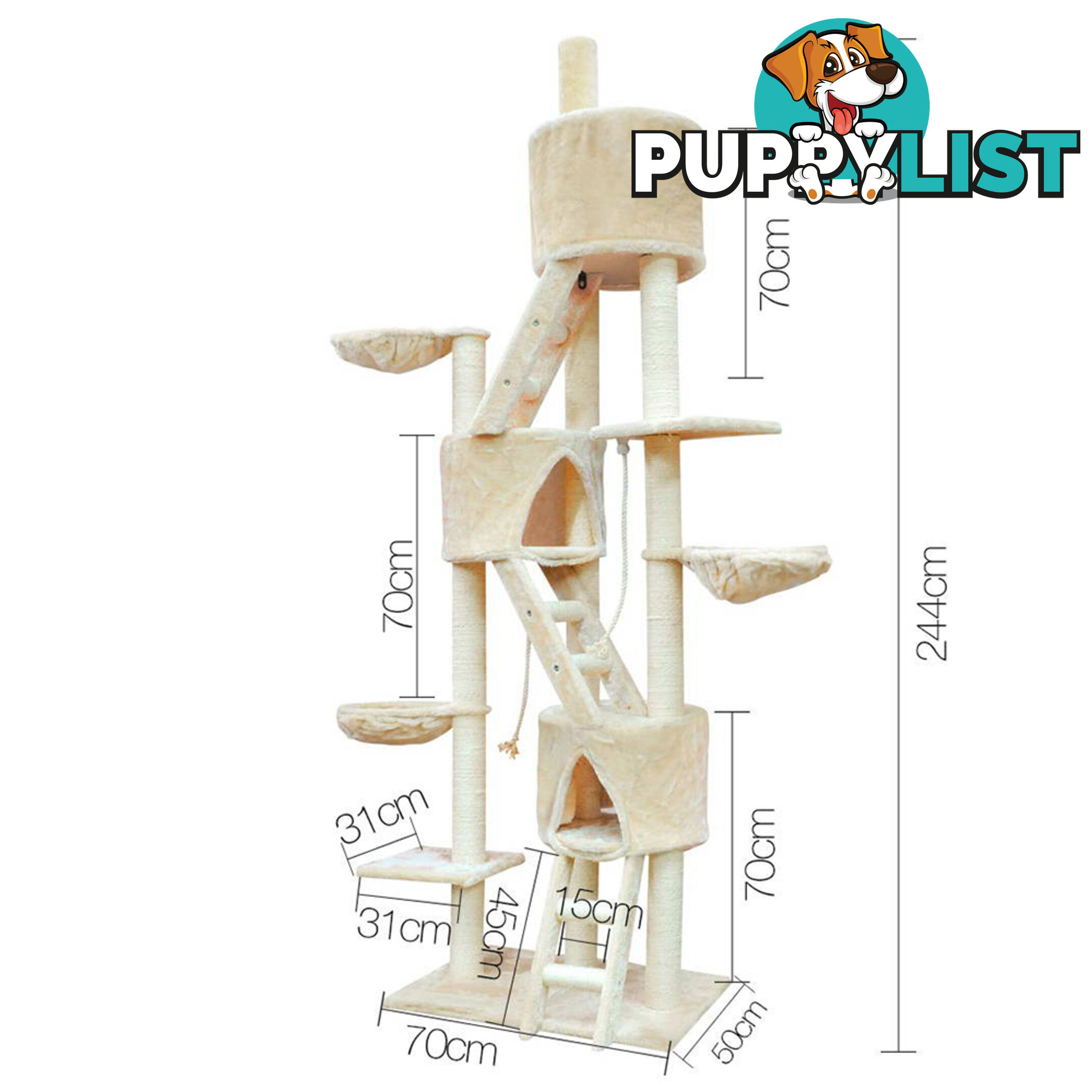 Large Cat Scratching Poles Tree Multi Level Climber Pet Toy Gym House Beige 2.4M