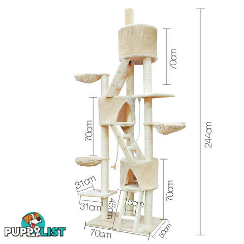 Large Cat Scratching Poles Tree Multi Level Climber Pet Toy Gym House Beige 2.4M