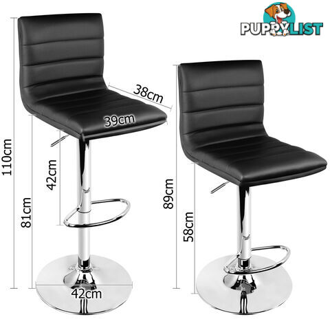 2 x PU Leather Backrest Kitchen Bar Stool Cafe Swivel Breakfast Stools Black