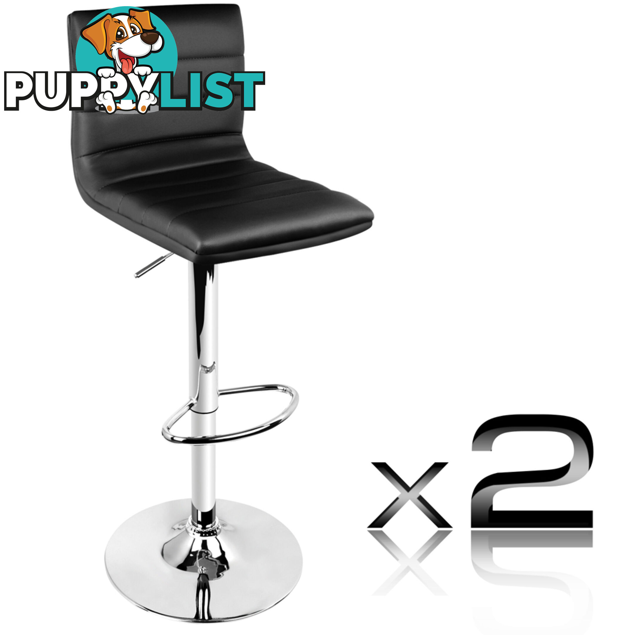 2 x PU Leather Backrest Kitchen Bar Stool Cafe Swivel Breakfast Stools Black