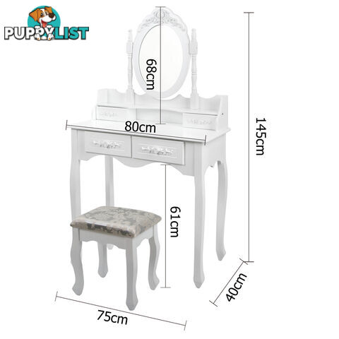 4 Drawer Dressing Table w/ Mirror White