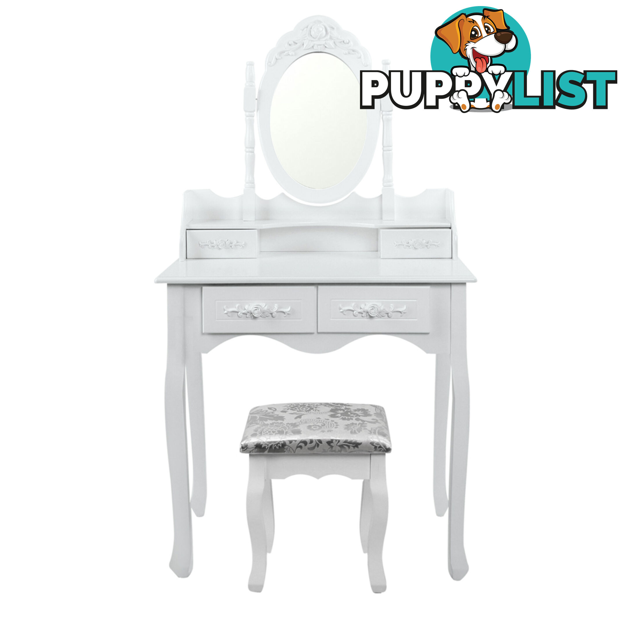 4 Drawer Dressing Table w/ Mirror White