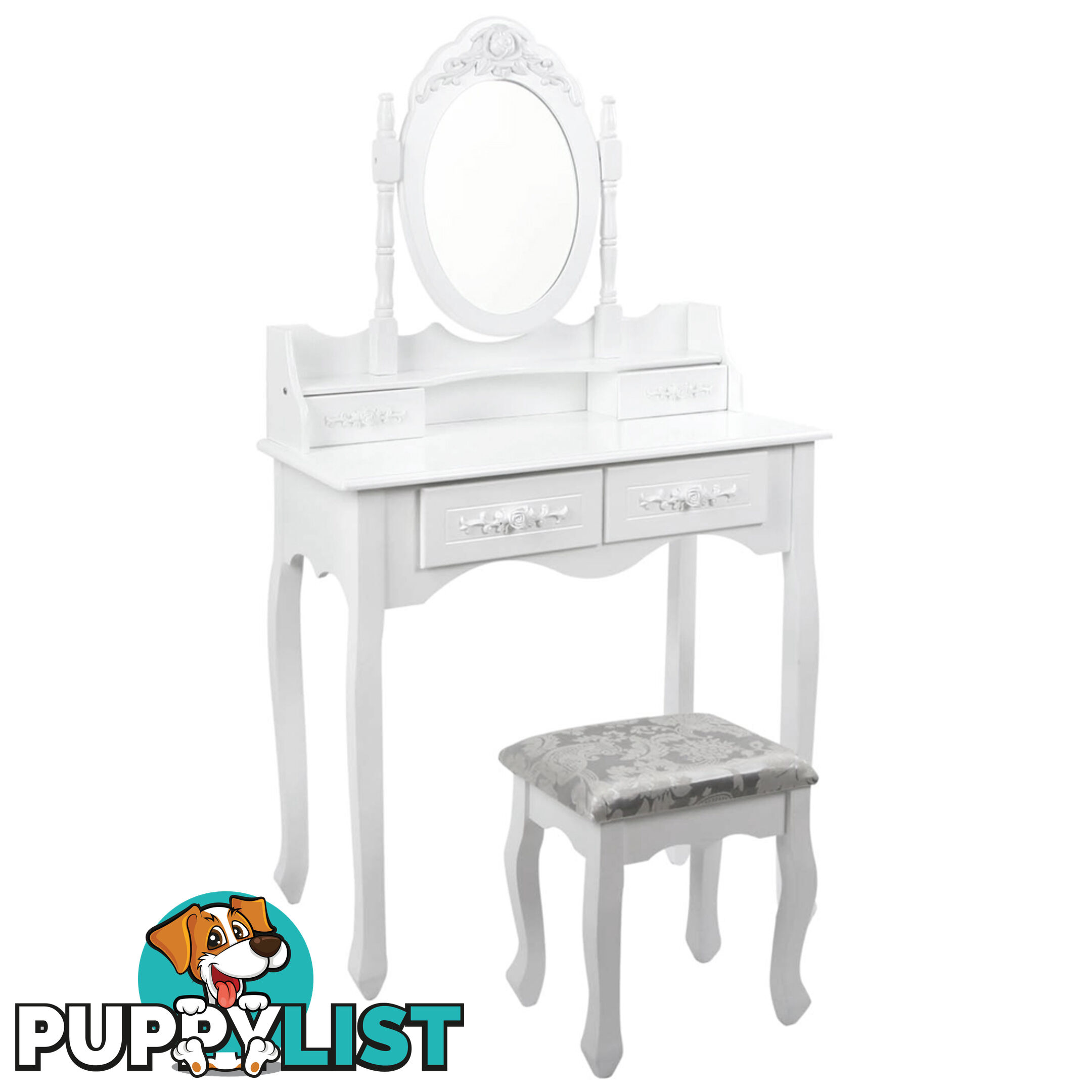 4 Drawer Dressing Table w/ Mirror White