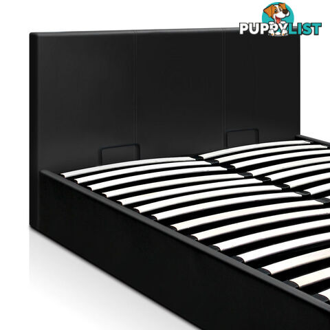 Deluxe Queen Black Gas Lift PU Leather Storage Bed Frame