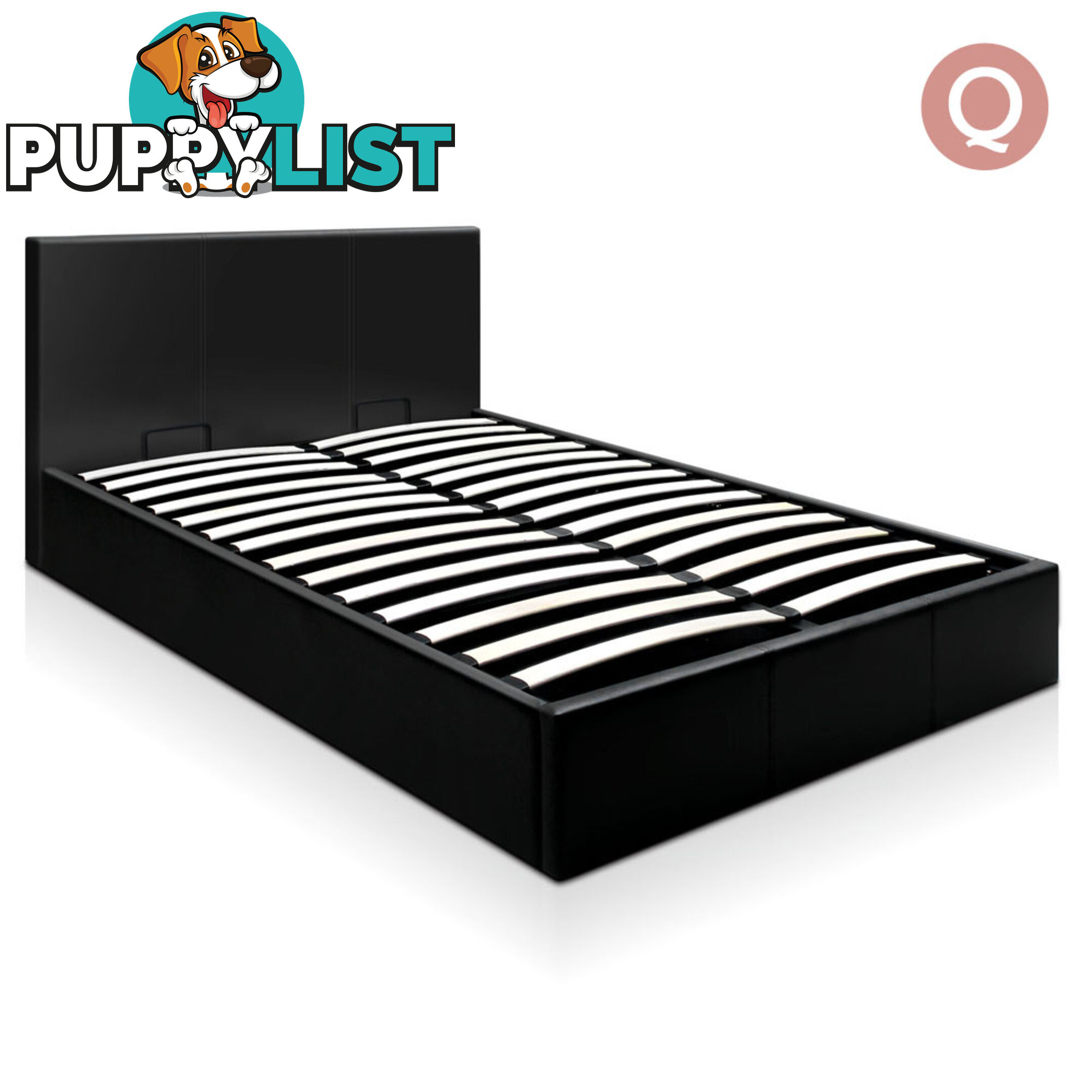 Deluxe Queen Black Gas Lift PU Leather Storage Bed Frame