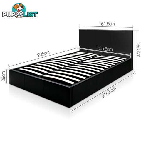 Deluxe Queen Black Gas Lift PU Leather Storage Bed Frame