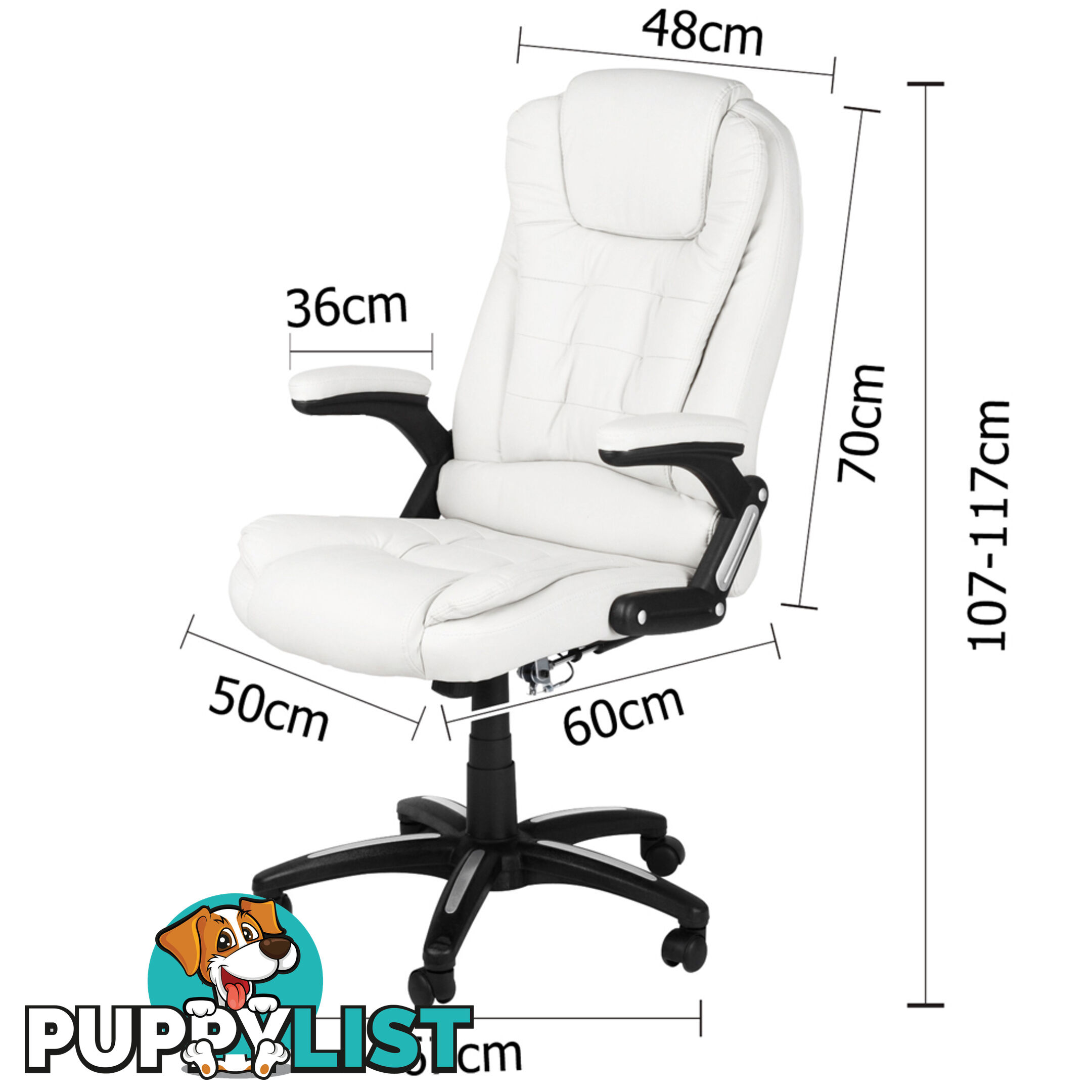 8 Point Massage Executive PU Leather Office Computer Chair Wireless Remote White