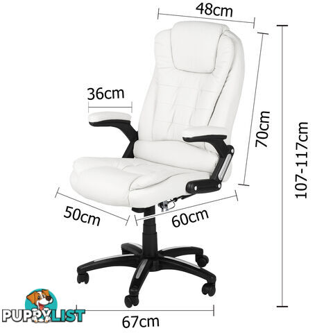 8 Point Massage Executive PU Leather Office Computer Chair Wireless Remote White