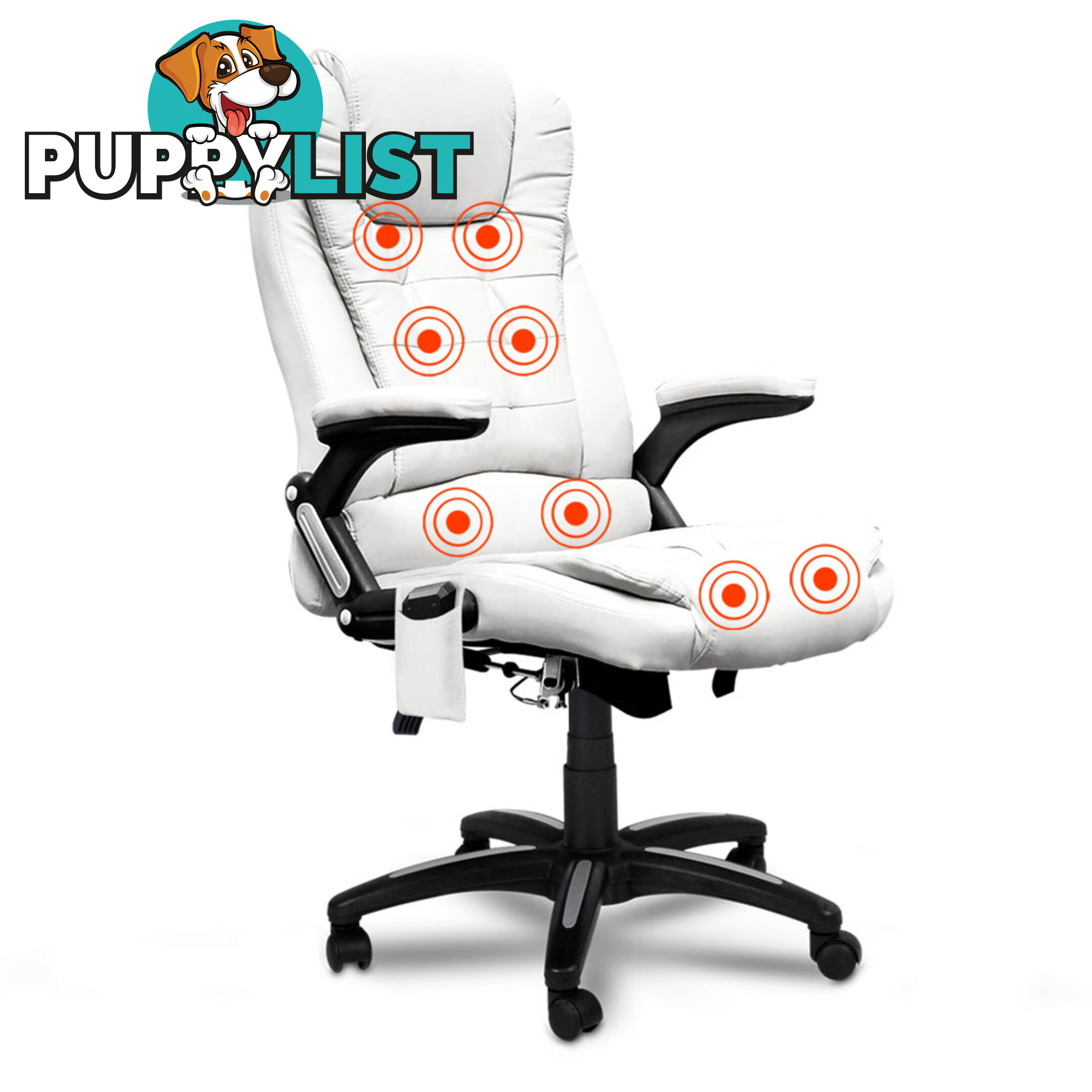 8 Point Massage Executive PU Leather Office Computer Chair Wireless Remote White