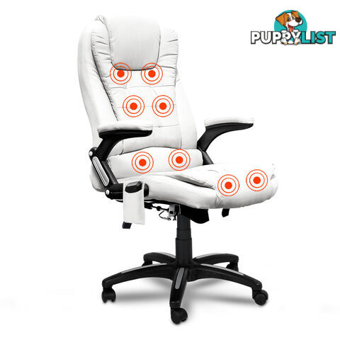 8 Point Massage Executive PU Leather Office Computer Chair Wireless Remote White