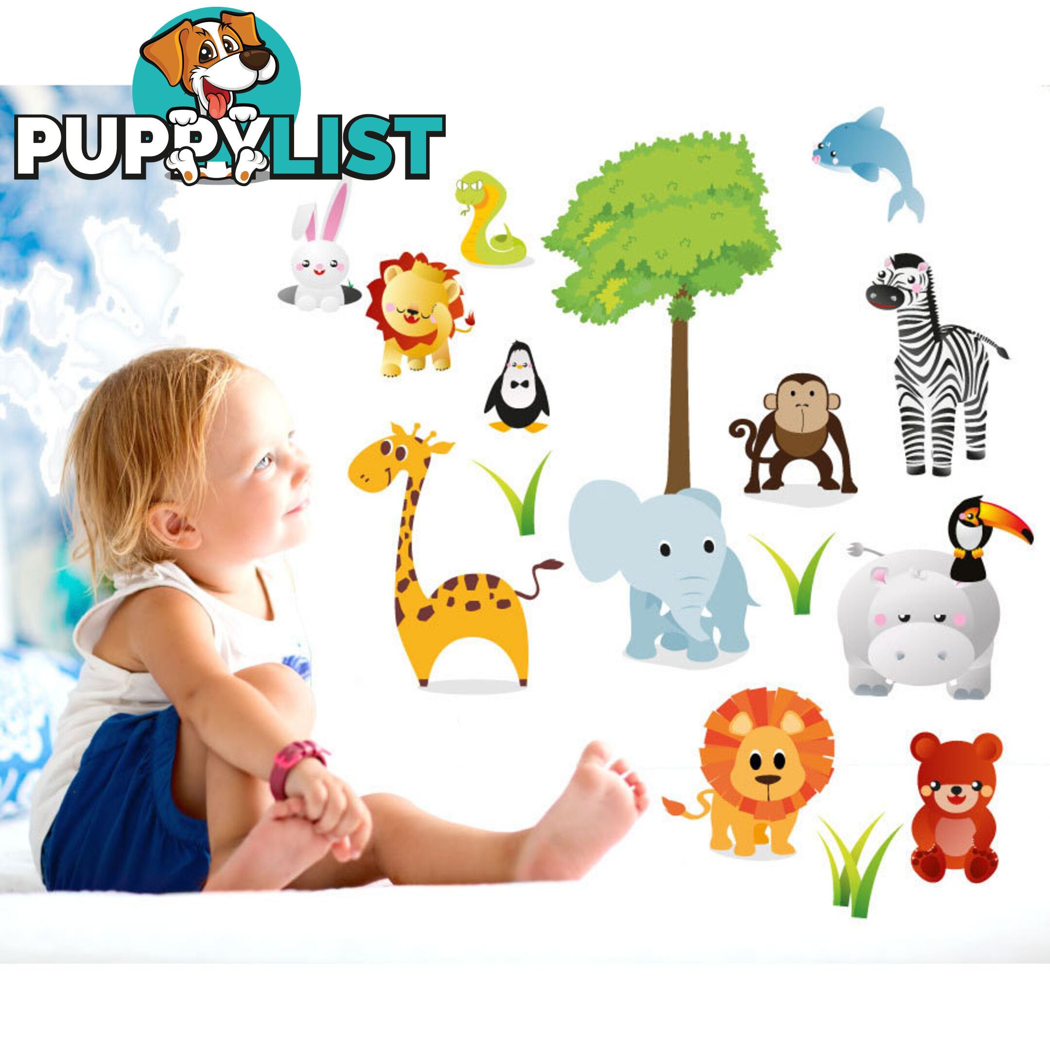 Extra Large Size Cute Zoo Animals Kids Wall Stickers - Totally Movable