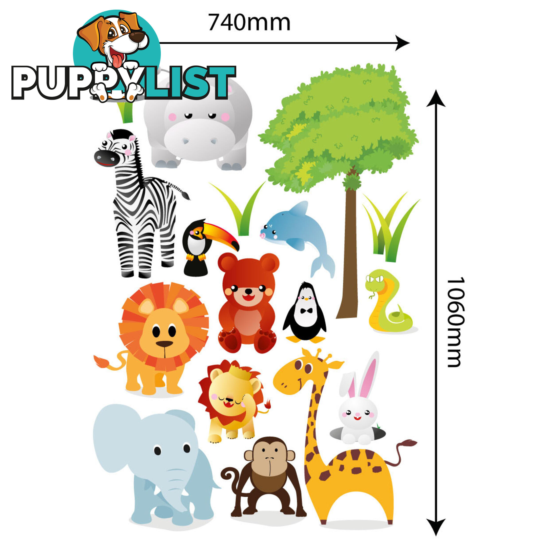 Extra Large Size Cute Zoo Animals Kids Wall Stickers - Totally Movable