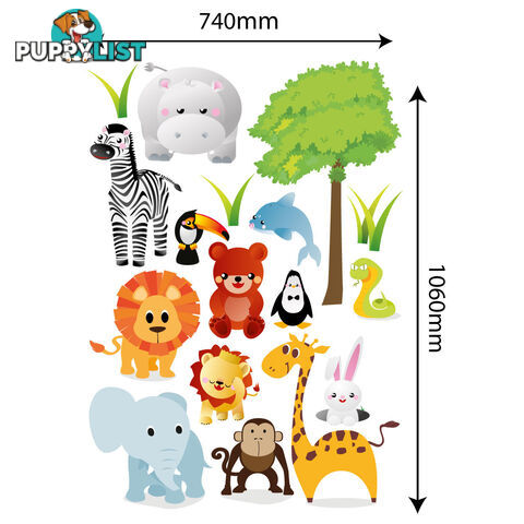 Extra Large Size Cute Zoo Animals Kids Wall Stickers - Totally Movable