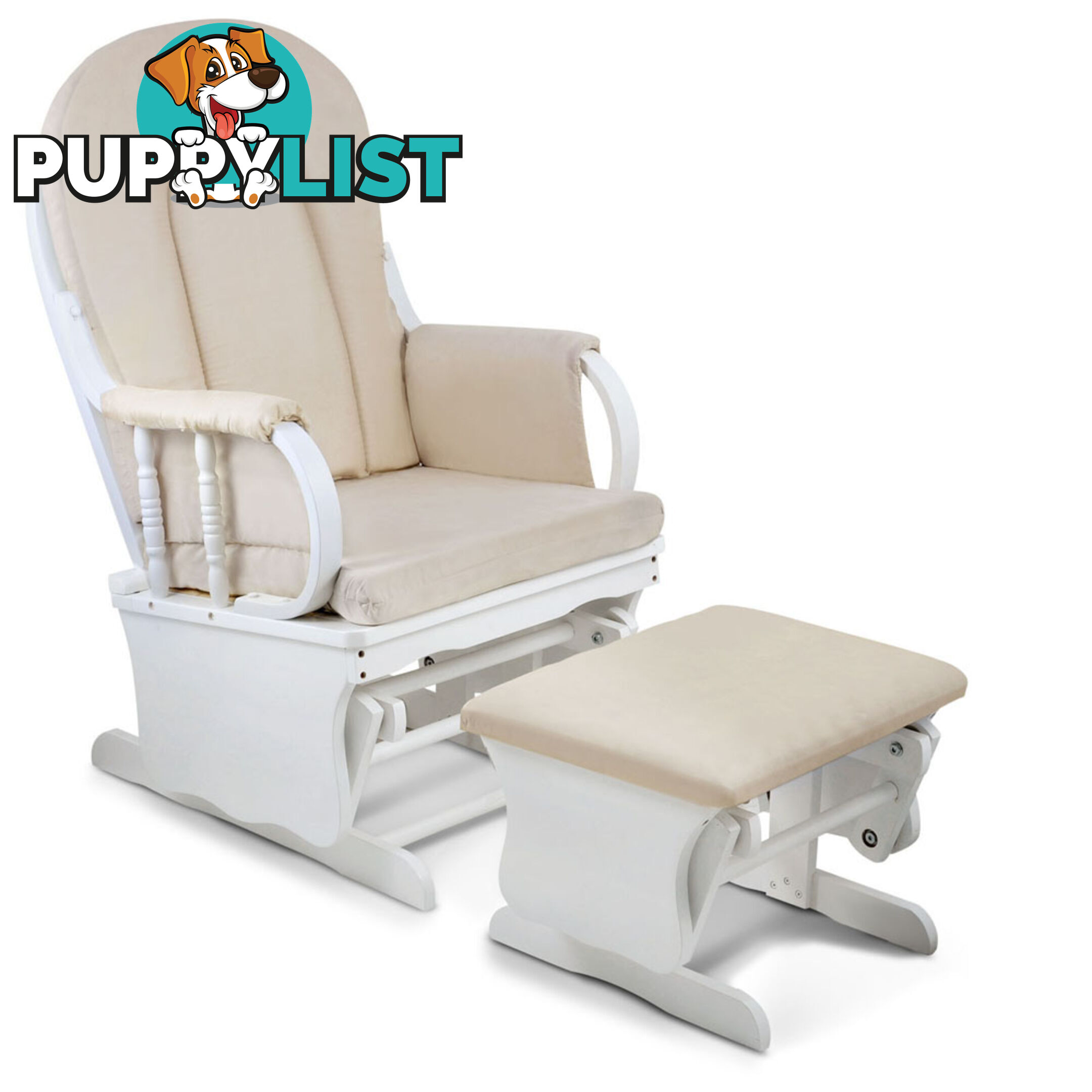 Baby Breast Feeding Rocking Sliding Glider Nursing Chair Ottoman White Beige