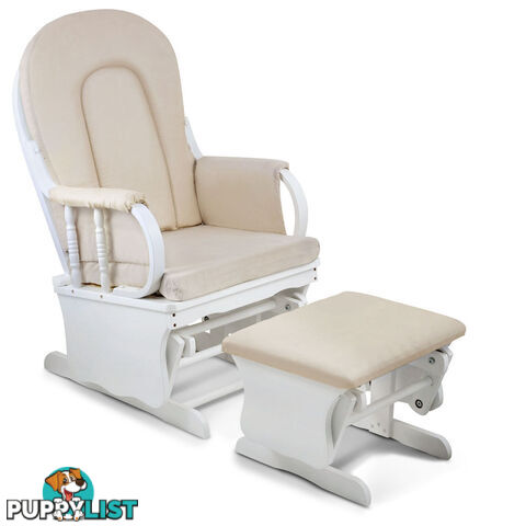 Baby Breast Feeding Rocking Sliding Glider Nursing Chair Ottoman White Beige