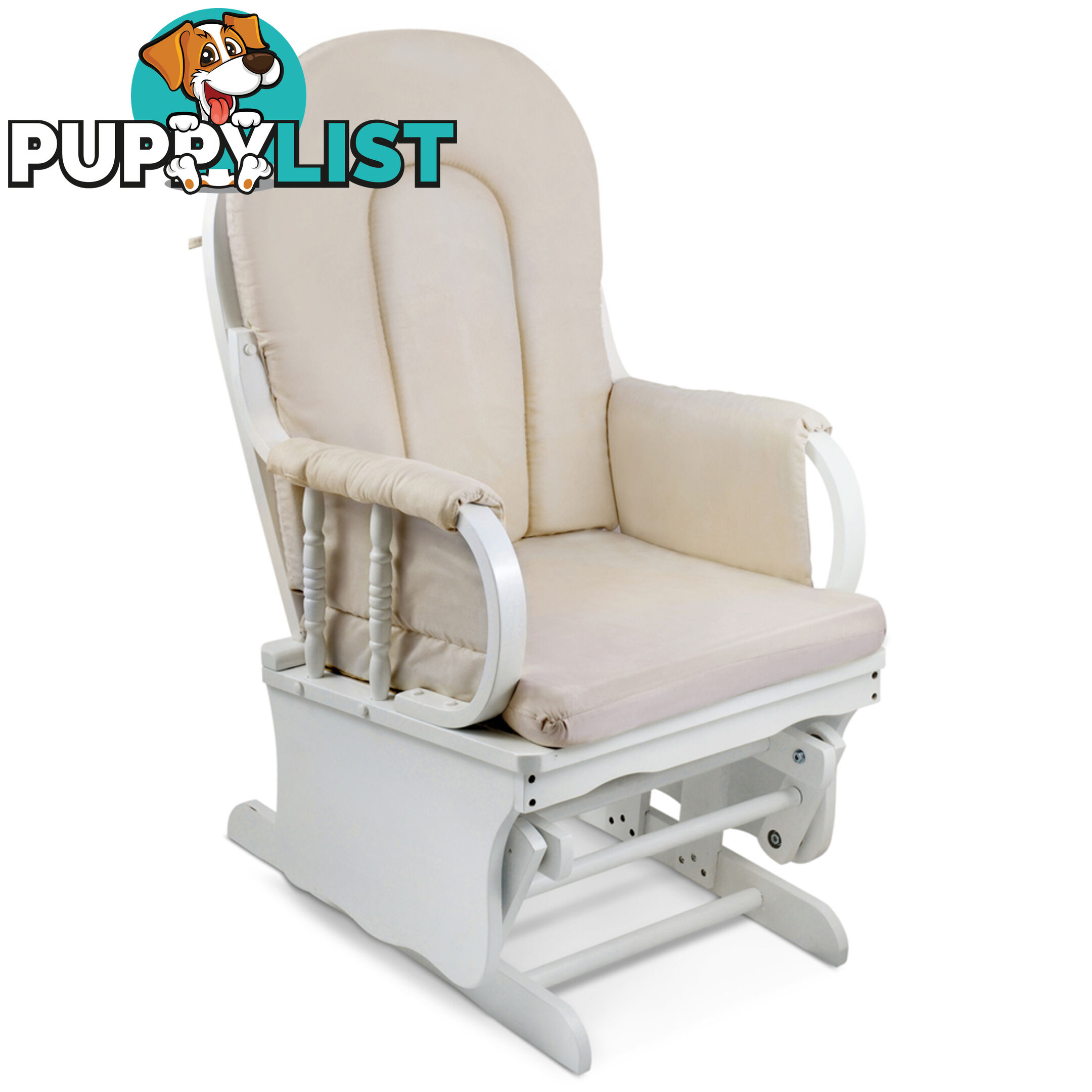 Baby Breast Feeding Rocking Sliding Glider Nursing Chair Ottoman White Beige