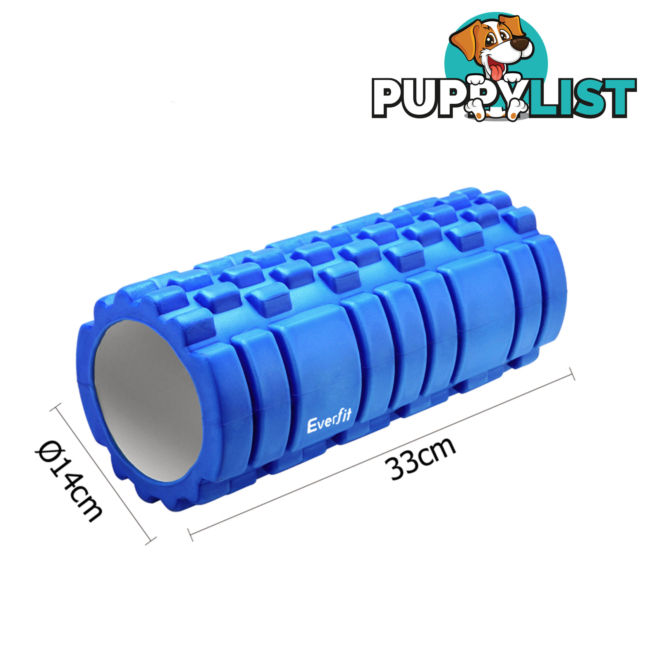 Yoga EVA Grid Foam Roller Gym Pilates Physio Massage Trigger Point Blue 33x14cm