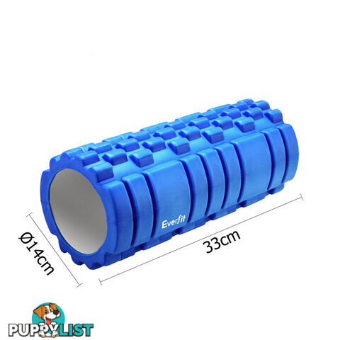 Yoga EVA Grid Foam Roller Gym Pilates Physio Massage Trigger Point Blue 33x14cm