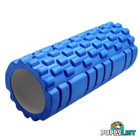 Yoga EVA Grid Foam Roller Gym Pilates Physio Massage Trigger Point Blue 33x14cm