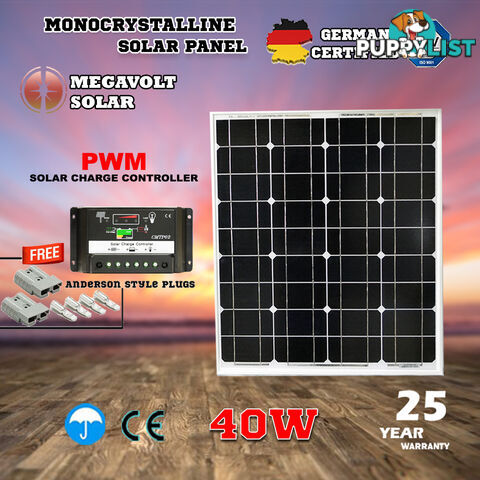 40W Mono Solar Panel MEGAVOLT Charger 20A 12V-24V PWM Solar Panel Regulator