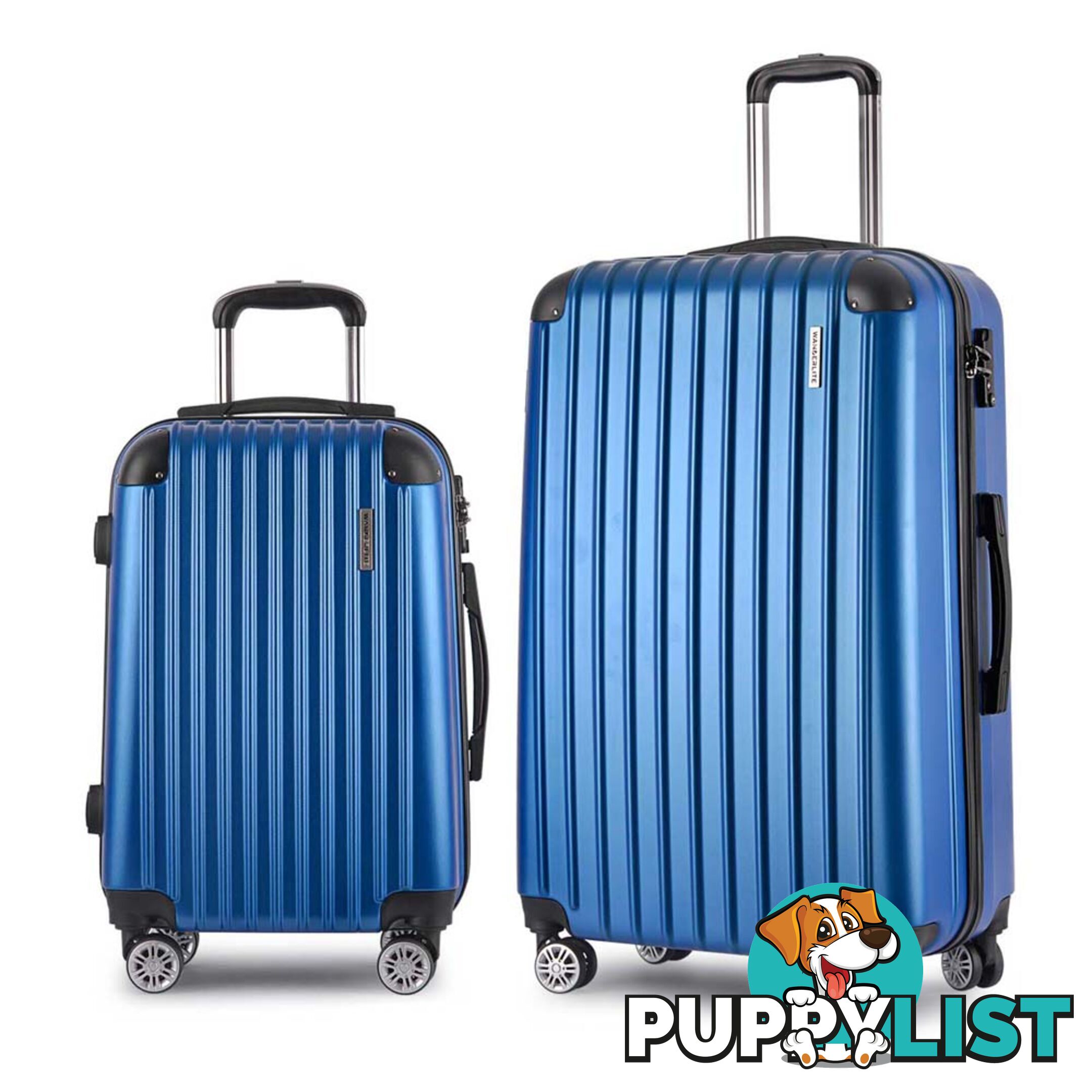 2PCS Travel Luggage Set Hard Shell Super Lightweight Suitcase Spinner Wheel Blue