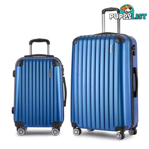 2PCS Travel Luggage Set Hard Shell Super Lightweight Suitcase Spinner Wheel Blue