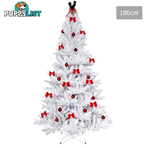 6FT Christmas Tree Free Ornament 1.8M Xmas Trees Decorate Metal Base White