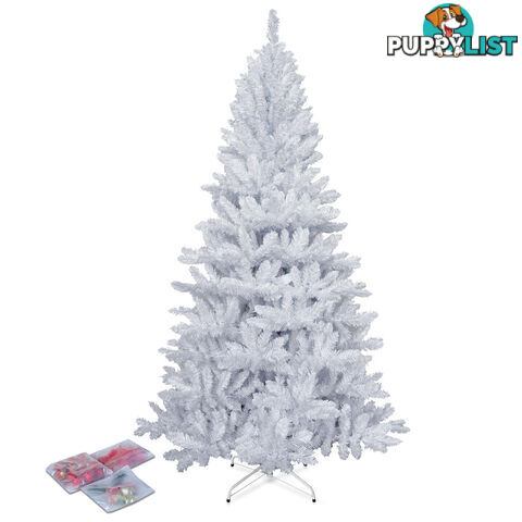 6FT Christmas Tree Free Ornament 1.8M Xmas Trees Decorate Metal Base White