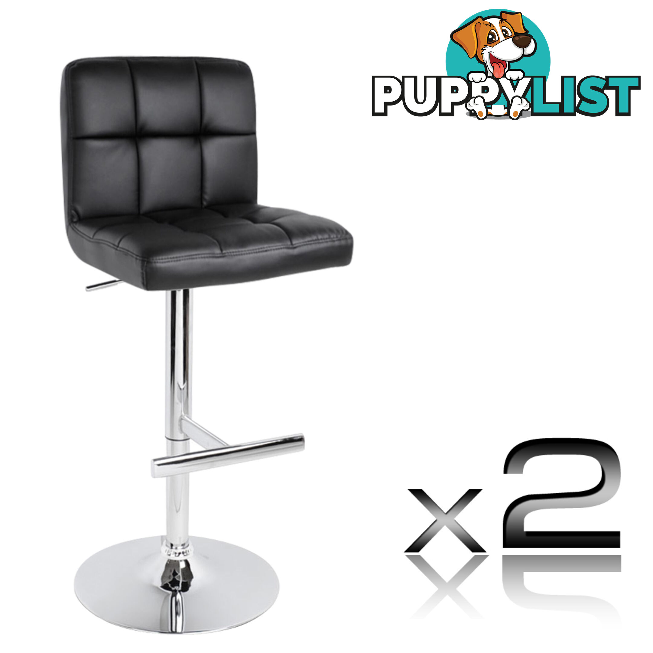 2 x PU Leather Gas Lift Bar Stool Kitchen Office Pub Barstool Swivel Chair Black